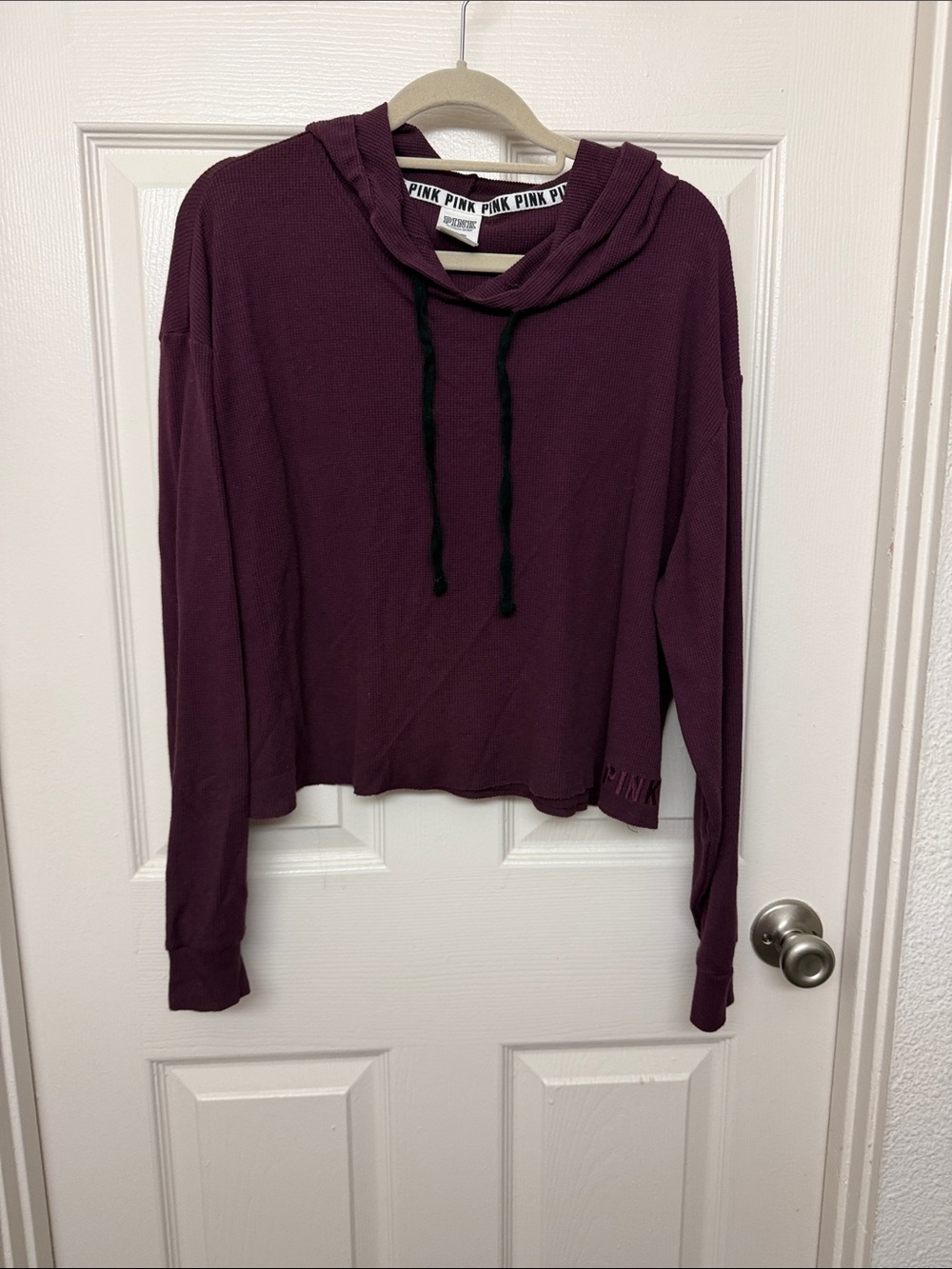 2019 PINK Victoria's Secret Cropped Hooded waffle Pullover